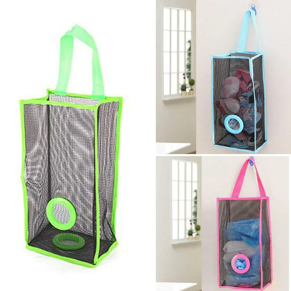 Hanging Mesh Plastic Bag Holder Dispenser Storage Organizer for Kitchen Grocery Shopping Bags