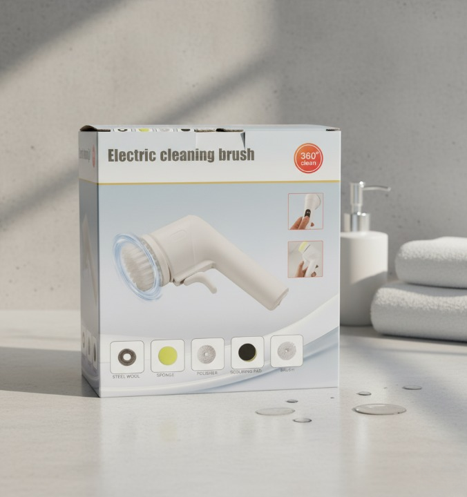Electric Cleaning Brush - 360° Rotating Scrubber with 5 Attachments for Kitchen & Bathroom