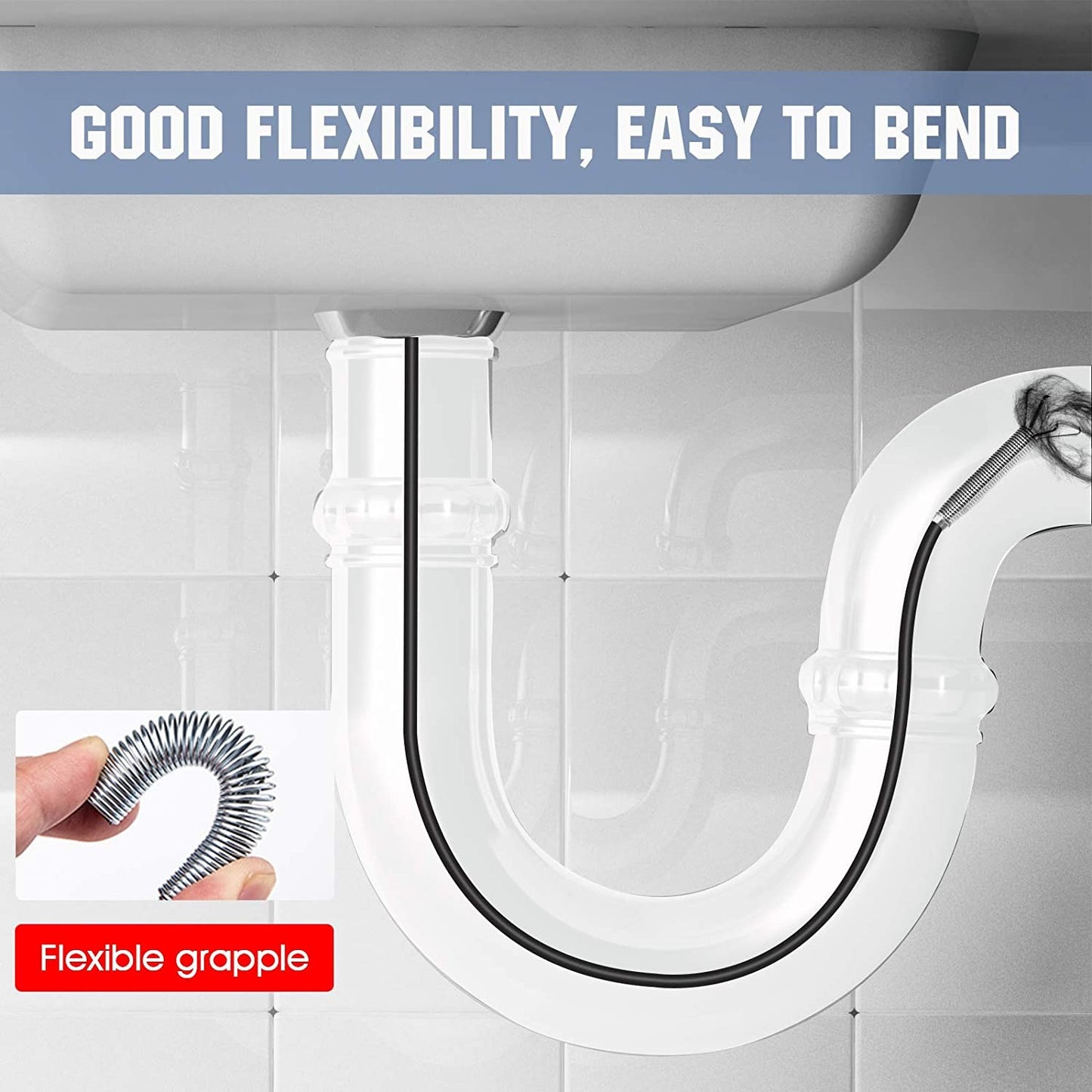Metal Flexible 60cm Wire Brush Drain Cleaner Sink Sewer Pipe Tool