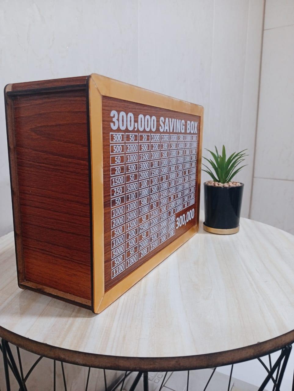 300,000 Saving Box - Wooden Money Saving Challenge Chart with Golden Acrylic