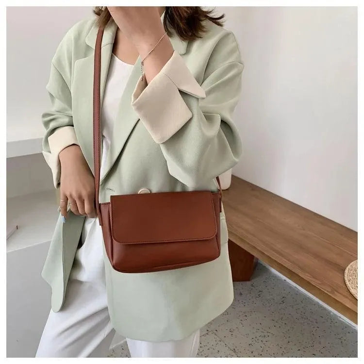 Minimalist Flap Crossbody Bag Magnetic Closure Brown