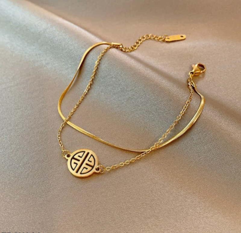 Gold Plated Double Chain Bracelet Charm