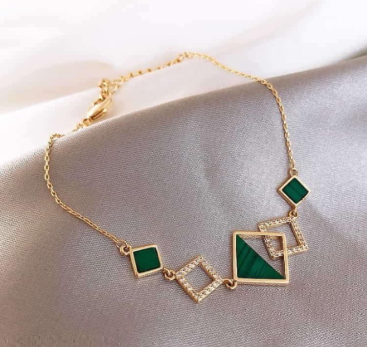 Gold Plated Geometric Bracelet Green Enamel