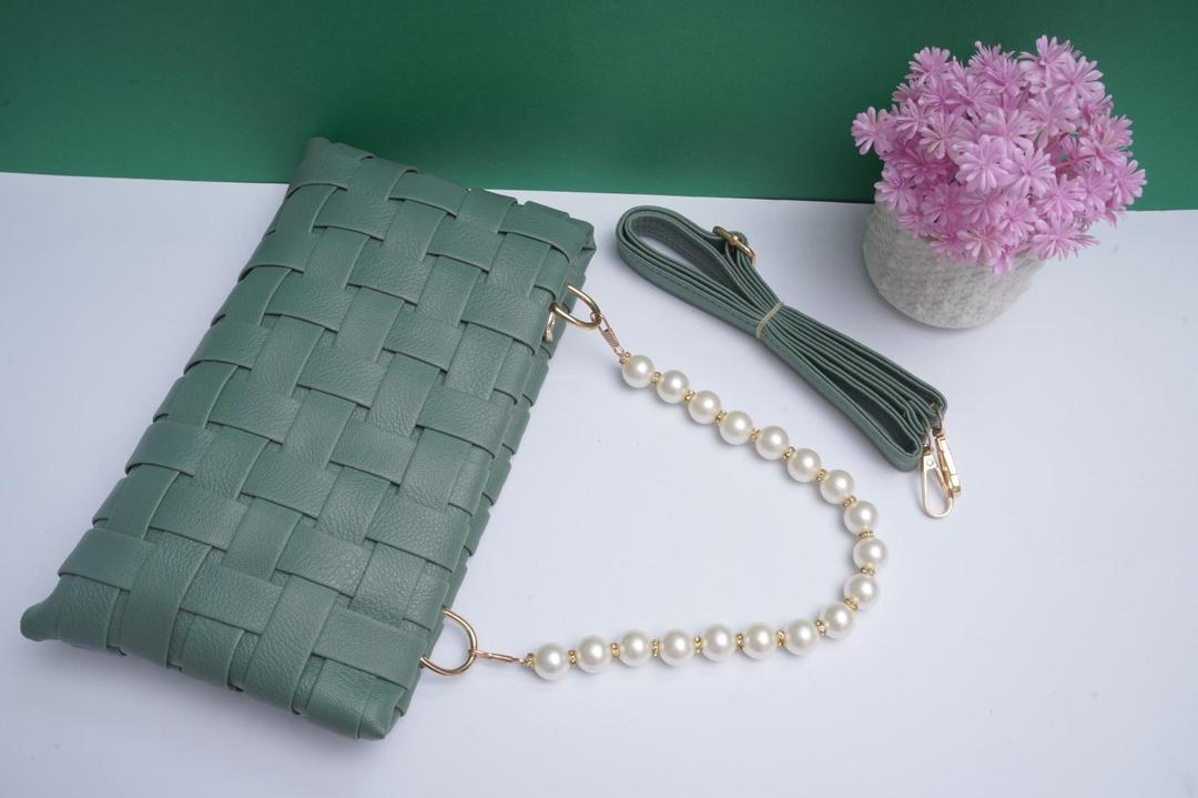 Women's Sage Green Woven PU Leather Clutch Pearl | Buy Online in Pakistan at MetroCart – Women's | MetroCart Pakistan