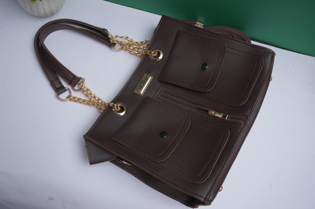 Women's Brown Leather Handbag Set 3-Piece