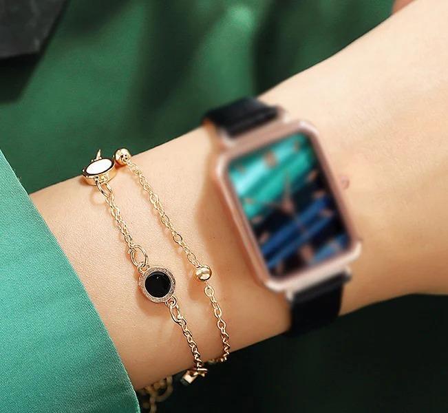 Beautiful Double Chain Bracelet Enamel Charms