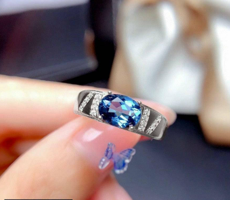 American Blue Topaz Statement Ring Silver