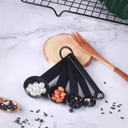 10pcs Kitchen Measuring Spoons Set Black Plastic Cups for Baking Coffee Sugar Flour