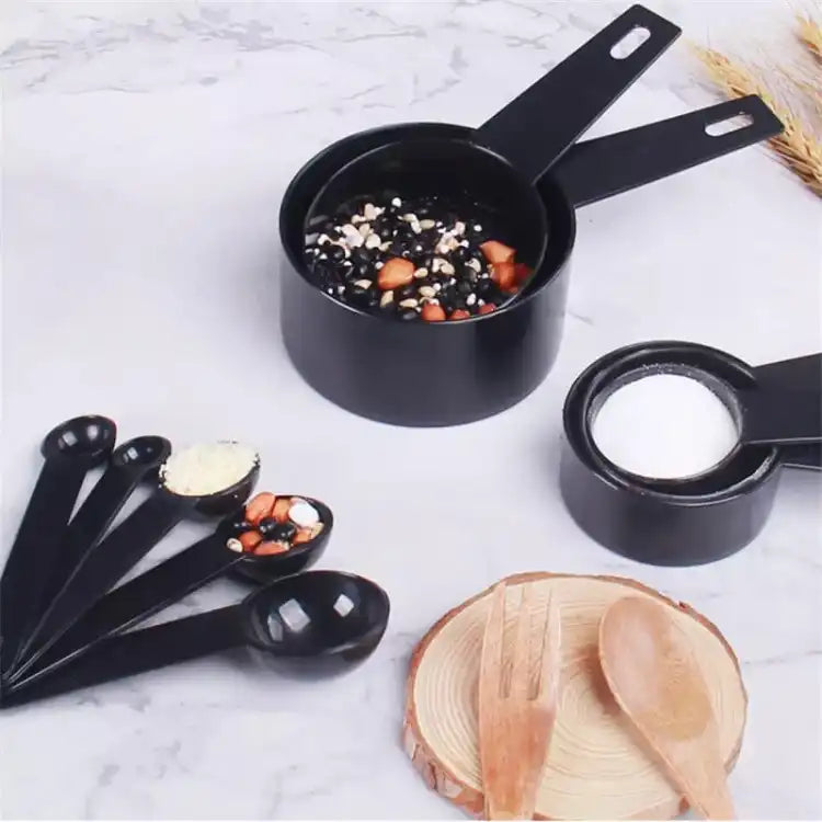 10pcs Kitchen Measuring Spoons Set Black Plastic Cups for Baking Coffee Sugar Flour