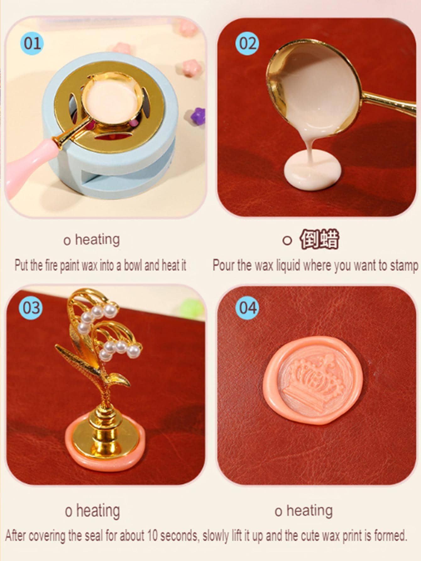 Complete Wax Seal Stamp Kit with 520 Beads Brass Stamps Melting Spoon Candle Stand