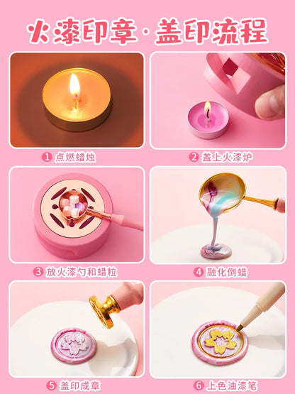 Complete Wax Seal Stamp Kit with 520 Beads Brass Stamps Melting Spoon Candle Stand