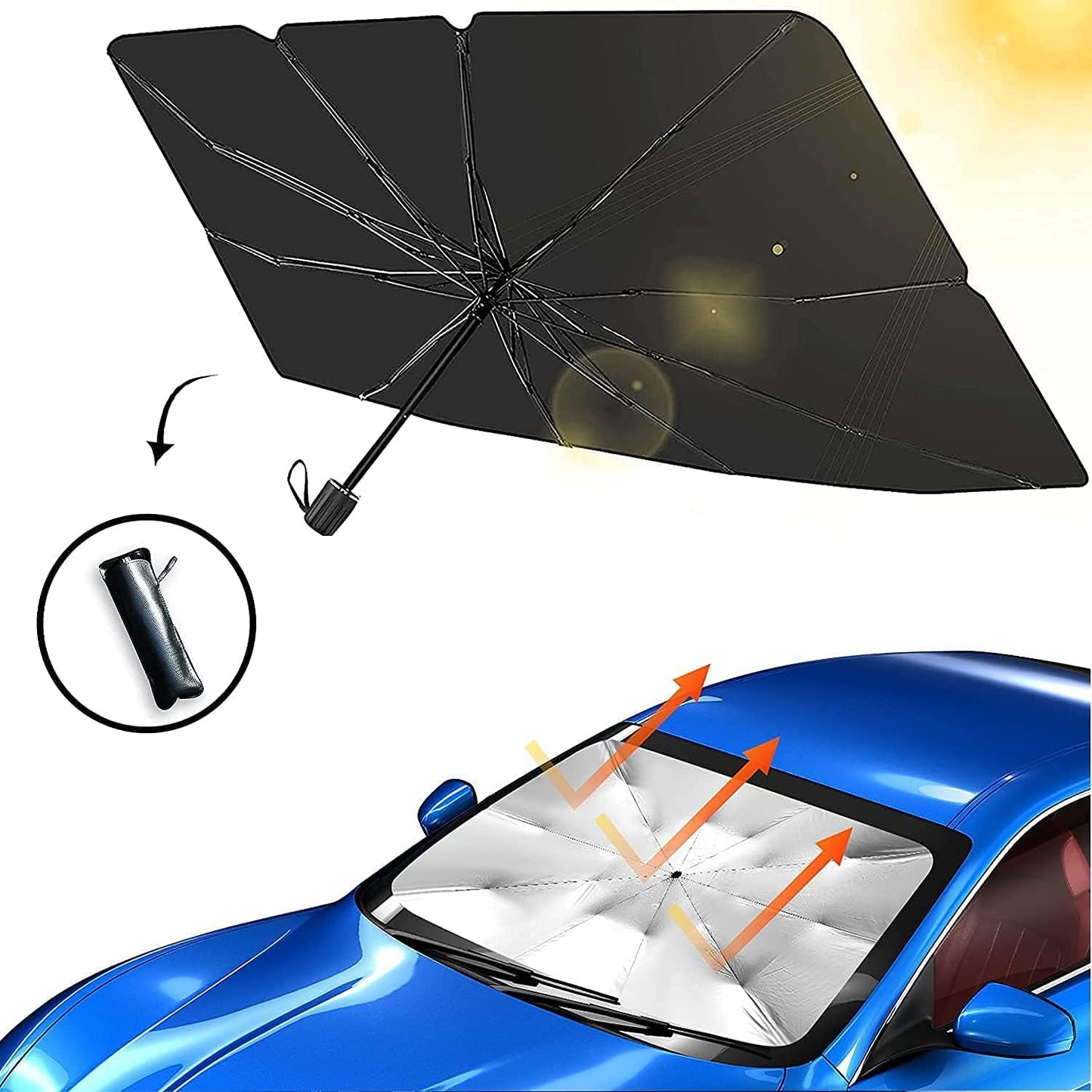 Foldable Car Windshield Umbrella Sun Shade 130cm UV Protection Front Window Cover