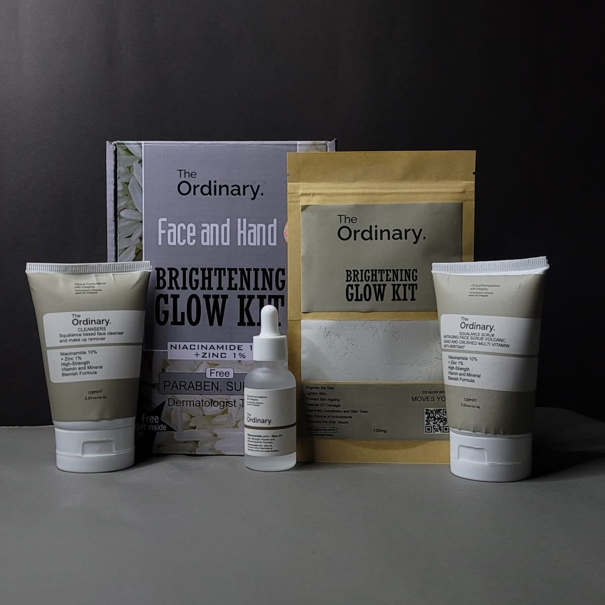 The Ordinary Face Hand Brightening Glow Kit Complete 4-Piece Skincare Set with Cleanser Scrub Serum Mask