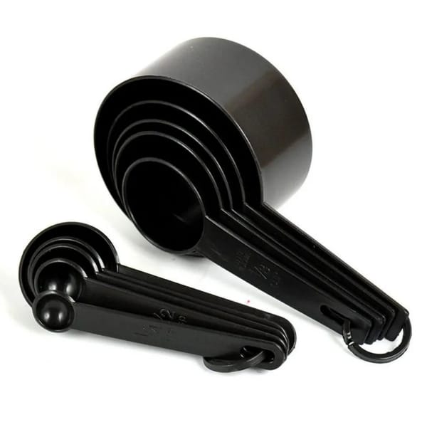 10pcs Kitchen Measuring Spoons Set Black Plastic Cups for Baking Coffee Sugar Flour