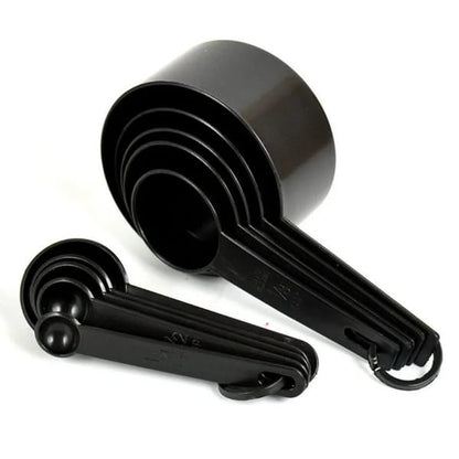 10pcs Kitchen Measuring Spoons Set Black Plastic Cups for Baking Coffee Sugar Flour