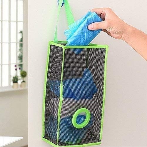 Hanging Mesh Plastic Bag Holder Dispenser Storage Organizer for Kitchen Grocery Shopping Bags