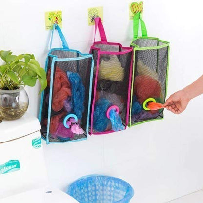Hanging Mesh Plastic Bag Holder Dispenser Storage Organizer for Kitchen Grocery Shopping Bags