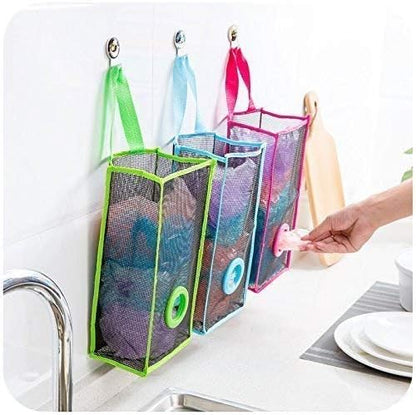 Hanging Mesh Plastic Bag Holder Dispenser Storage Organizer for Kitchen Grocery Shopping Bags