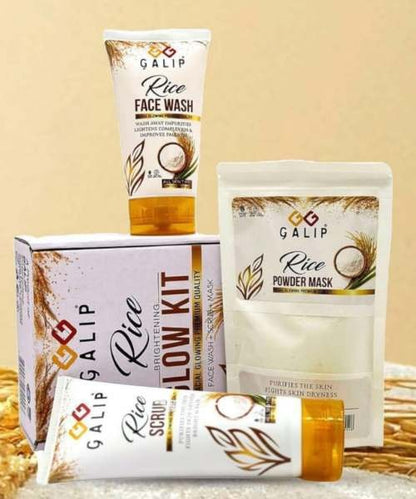 GALIP Rice Glow Kit Korean Glass Skin Complete 3-Piece Brightening Face Wash Scrub Mask Set