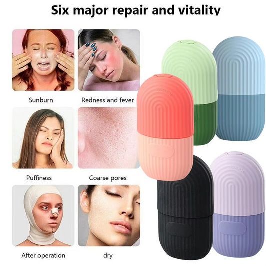 Ice Roller Facial Massager – Silicone Cleansing Ice Lattice Cube Roller with Scrub (Random Color)
