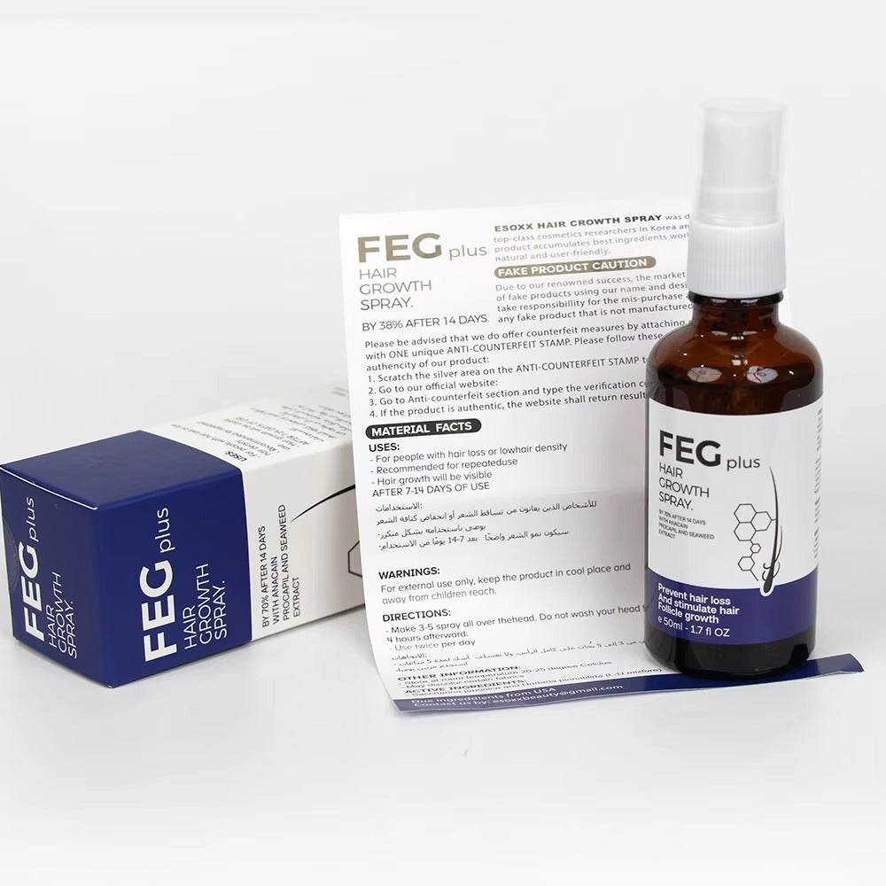 FEG Plus Hair Growth Spray Stimulate Follicles Reduce Hair Fall Thicker Healthier Growth 60ML
