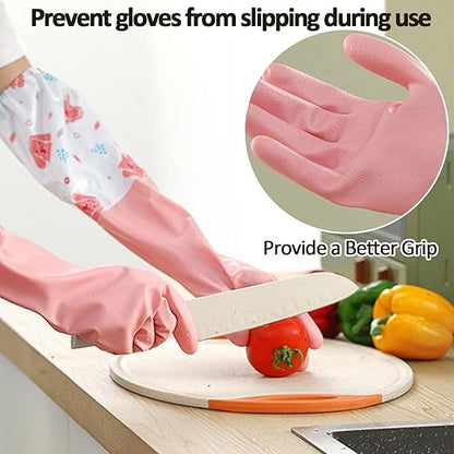 Long Reusable Dishwashing Gloves with Fleece Lining Waterproof Anti-Slip Heat Resistant