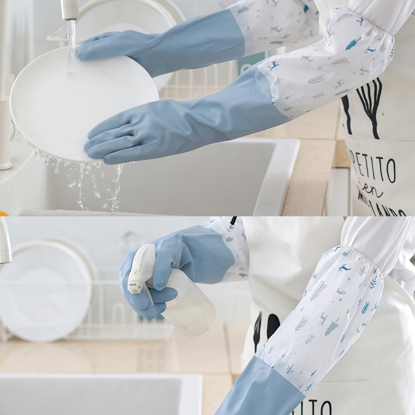 Long Reusable Dishwashing Gloves with Fleece Lining Waterproof Anti-Slip Heat Resistant