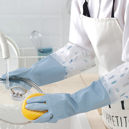 Long Reusable Dishwashing Gloves with Fleece Lining Waterproof Anti-Slip Heat Resistant