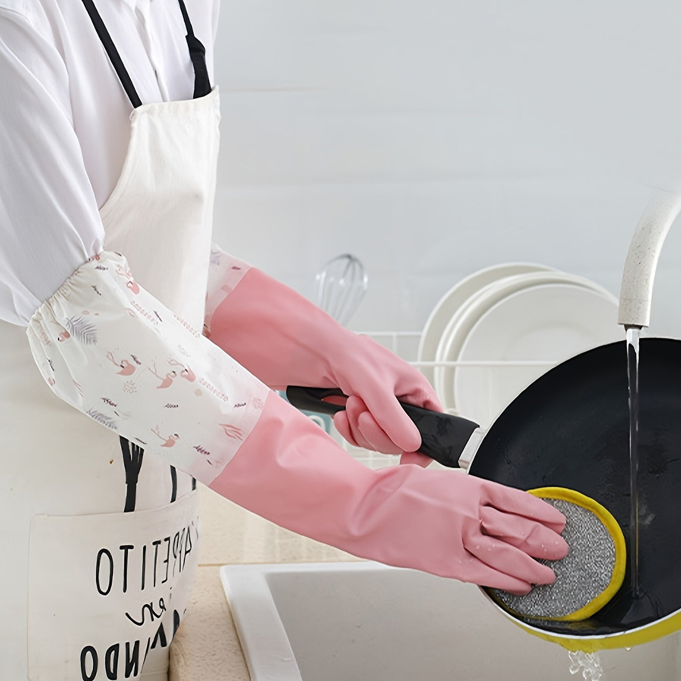 Long Reusable Dishwashing Gloves with Fleece Lining Waterproof Anti-Slip Heat Resistant