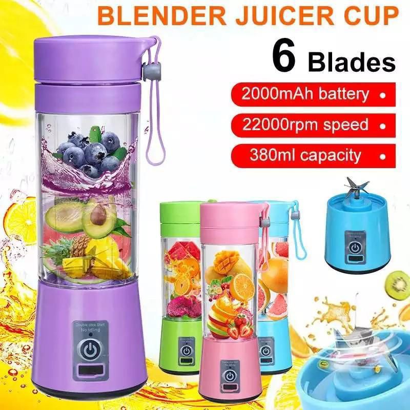 Rechargeable Portable Mini Juicer Blender - 6 Blades 380ml USB Smoothie Maker