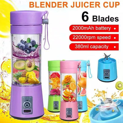 Rechargeable Portable Mini Juicer Blender - 6 Blades 380ml USB Smoothie Maker