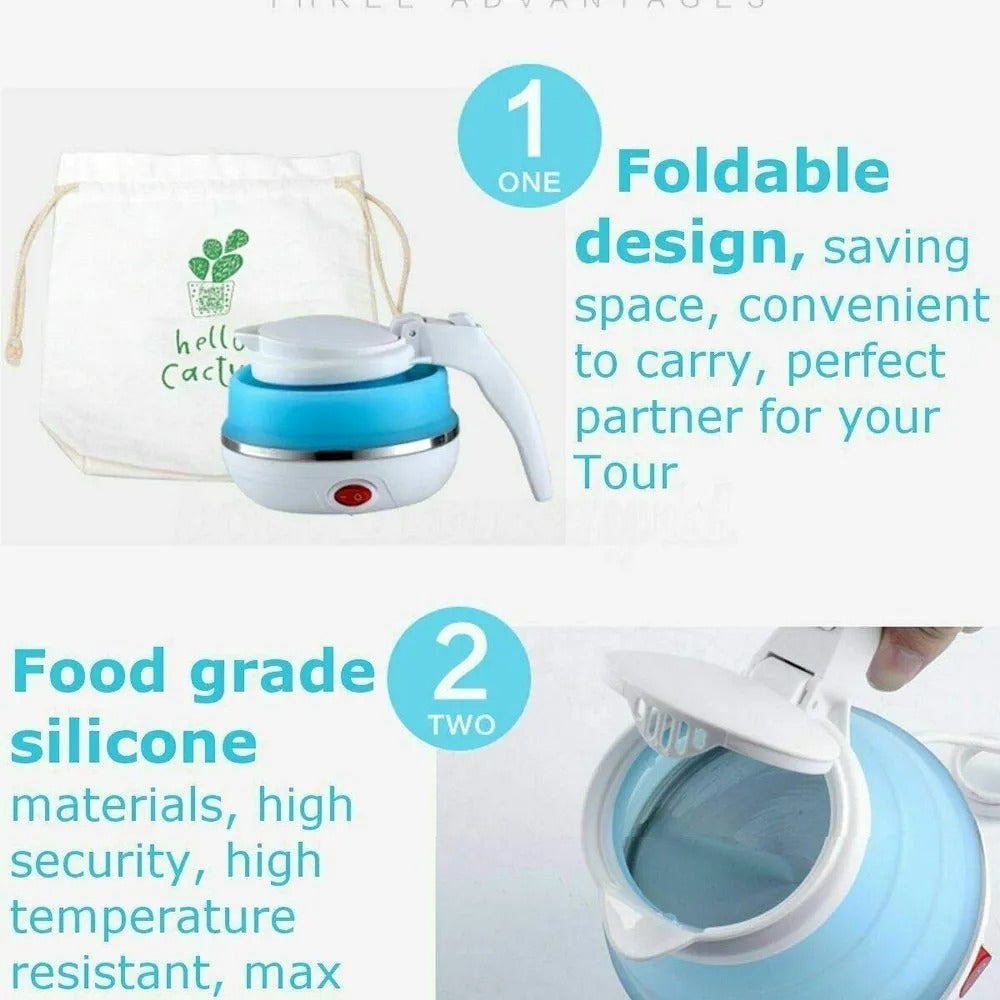 Portable Collapsible Electric Kettle 600ml Foldable Travel Water Boiler Silicone