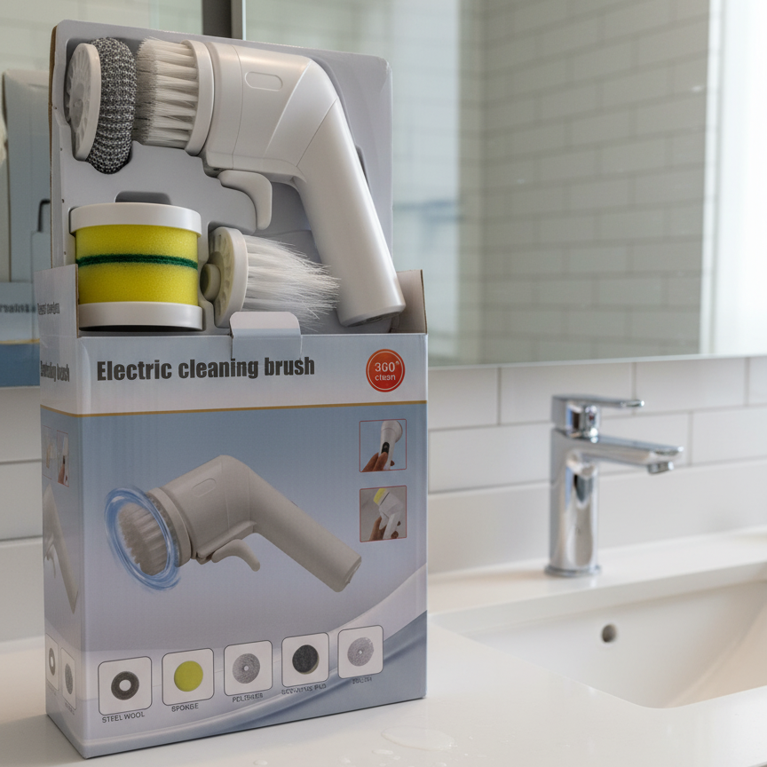 Electric Cleaning Brush - 360° Rotating Scrubber with 5 Attachments for Kitchen & Bathroom