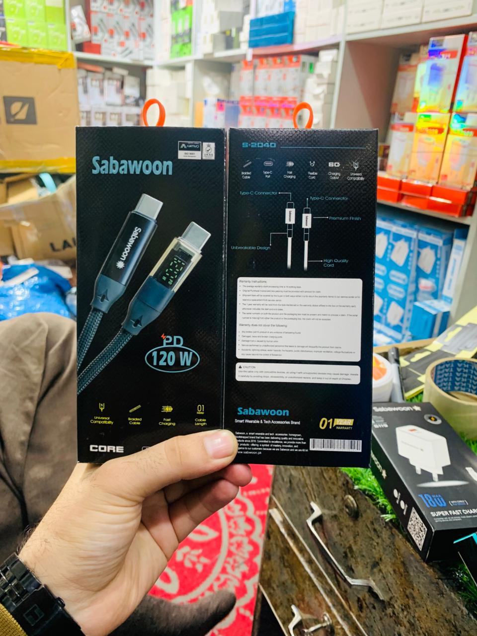 Sabawoon S116 Type-C to Type-C Cable 120W Fast Charging Digital Display 100% Original | Buy Online in Pakistan at MetroCart – Sabawoon | MetroCart Pakistan