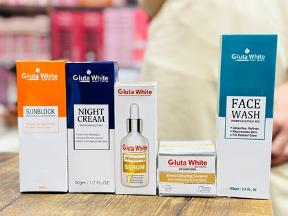 Gluta White 5-Piece Skin Care Set Brightening Complete Beauty Kit | Buy Online in Pakistan at MetroCart – Gluta | MetroCart Pakistan