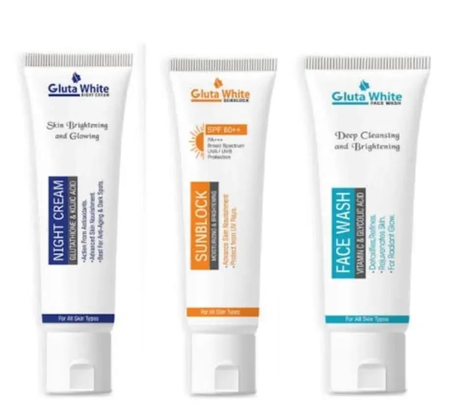 Gluta White 3-in-1 Skin Brightening System Face Wash Sunblock Night Cream | Buy Online in Pakistan at MetroCart – Gluta | MetroCart Pakistan