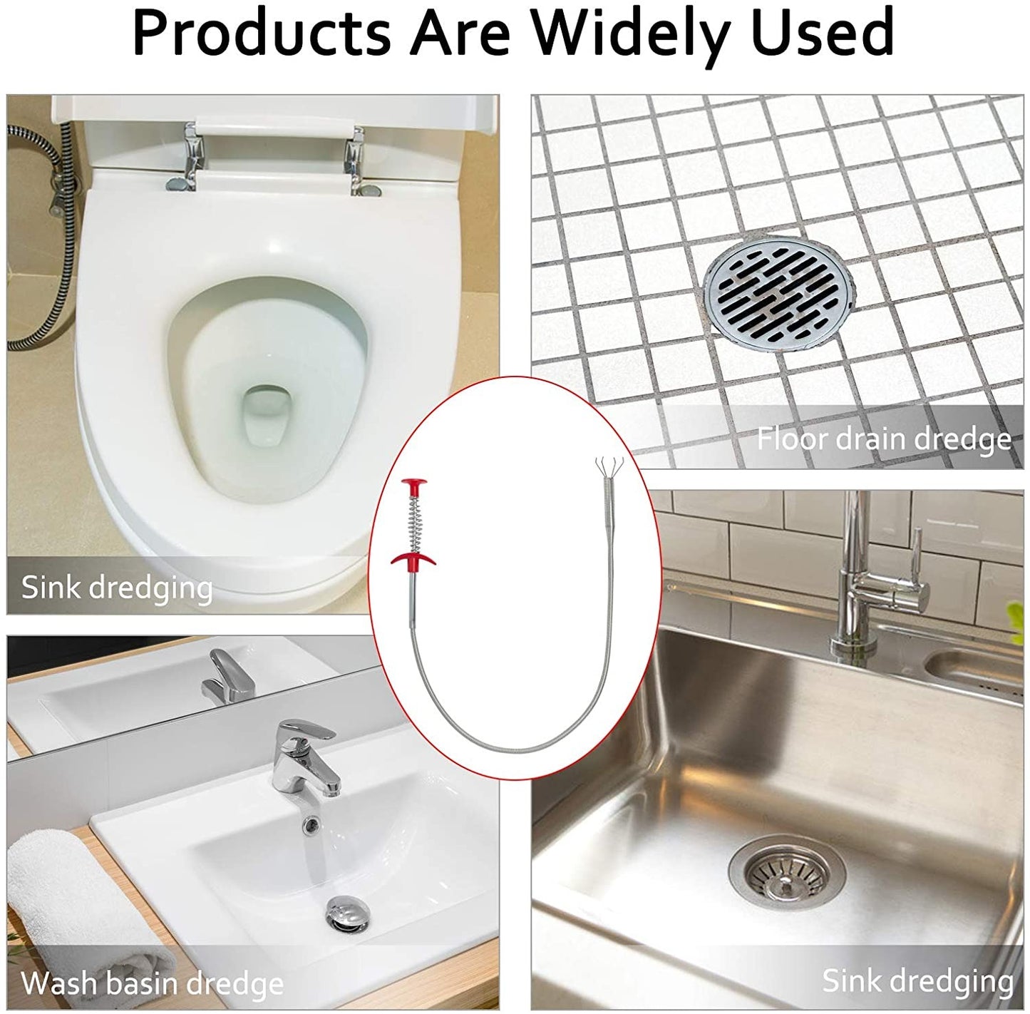 Metal Flexible 60cm Wire Brush Drain Cleaner Sink Sewer Pipe Tool