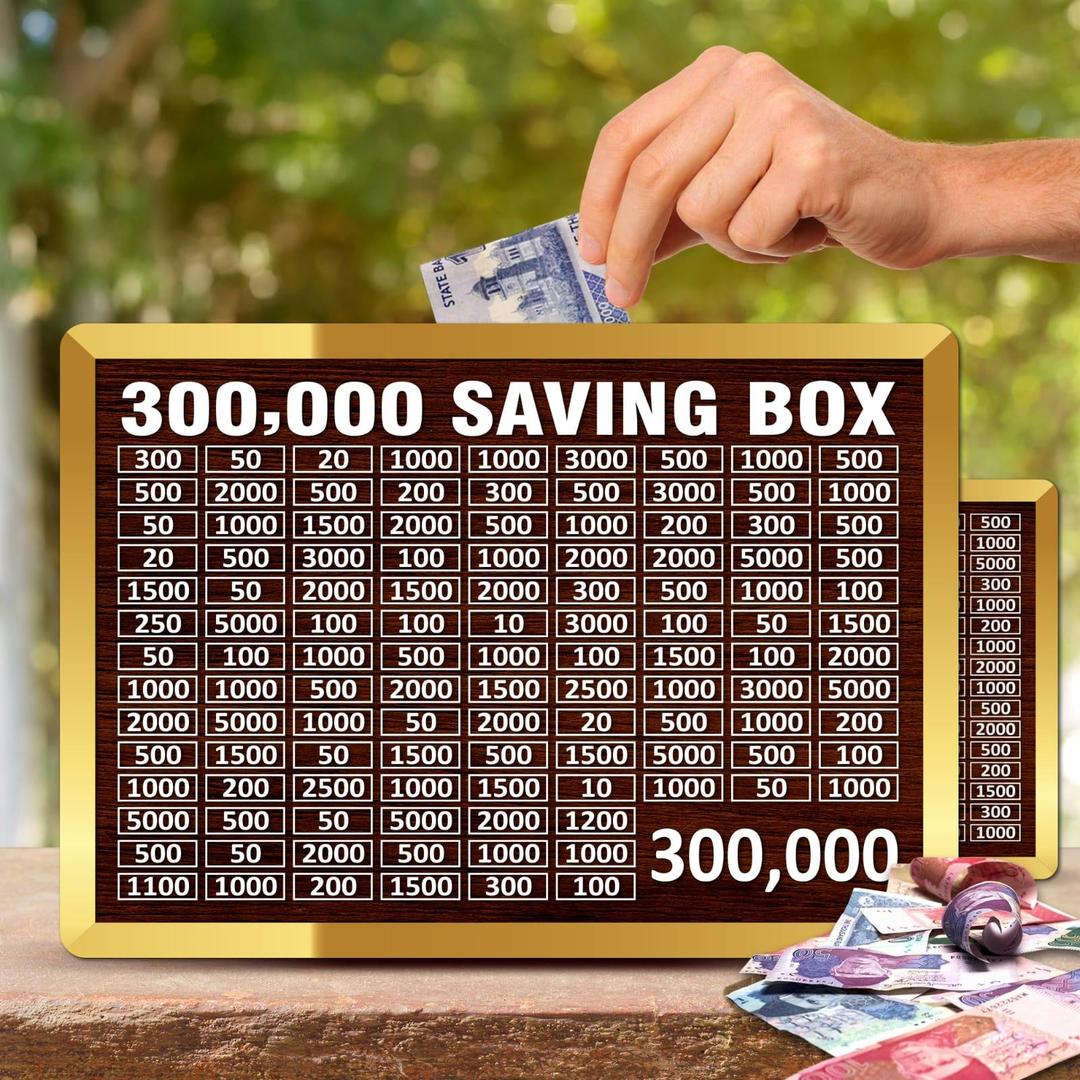 300,000 Saving Box - Wooden Money Saving Challenge Chart with Golden Acrylic