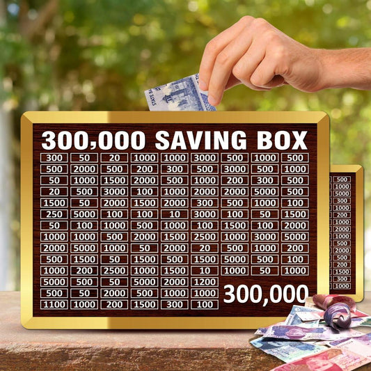 300,000 Saving Box - Wooden Money Saving Challenge Chart with Golden Acrylic