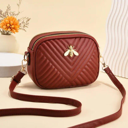 Quilted Chevron Crossbody Bag Bee Emblem Rexine