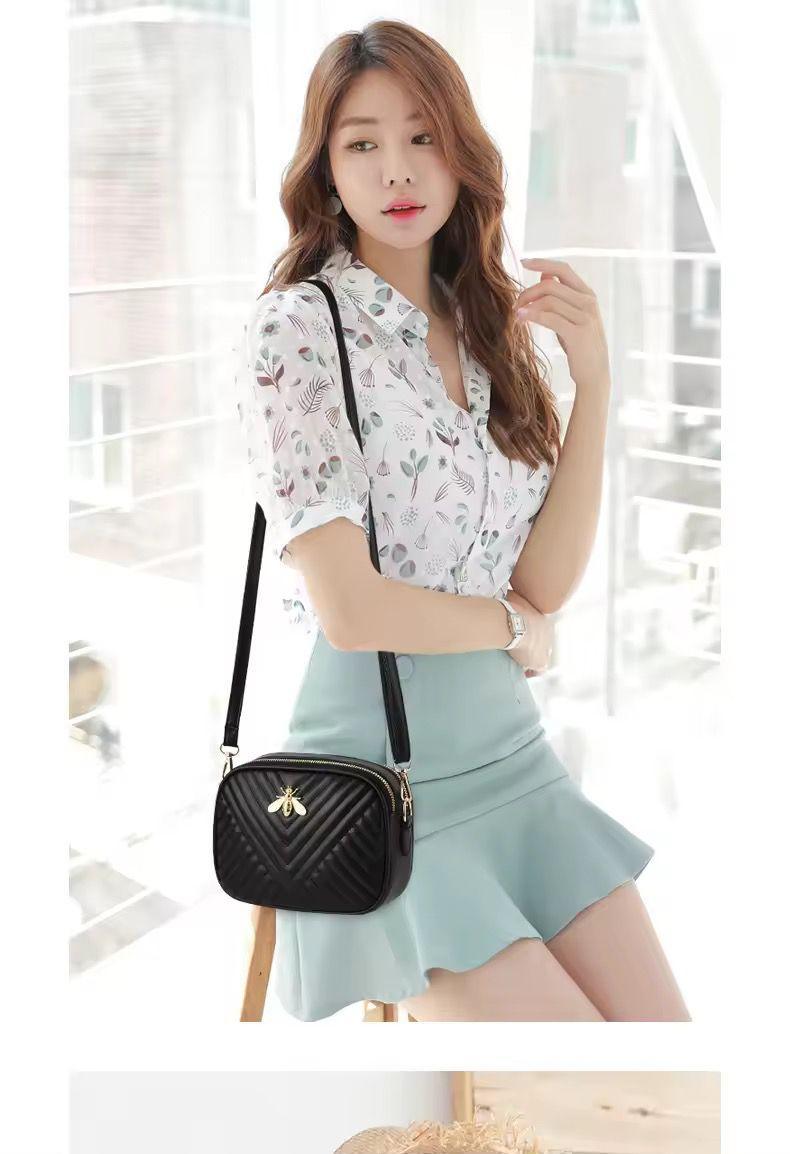 Quilted Chevron Crossbody Bag Bee Emblem Rexine