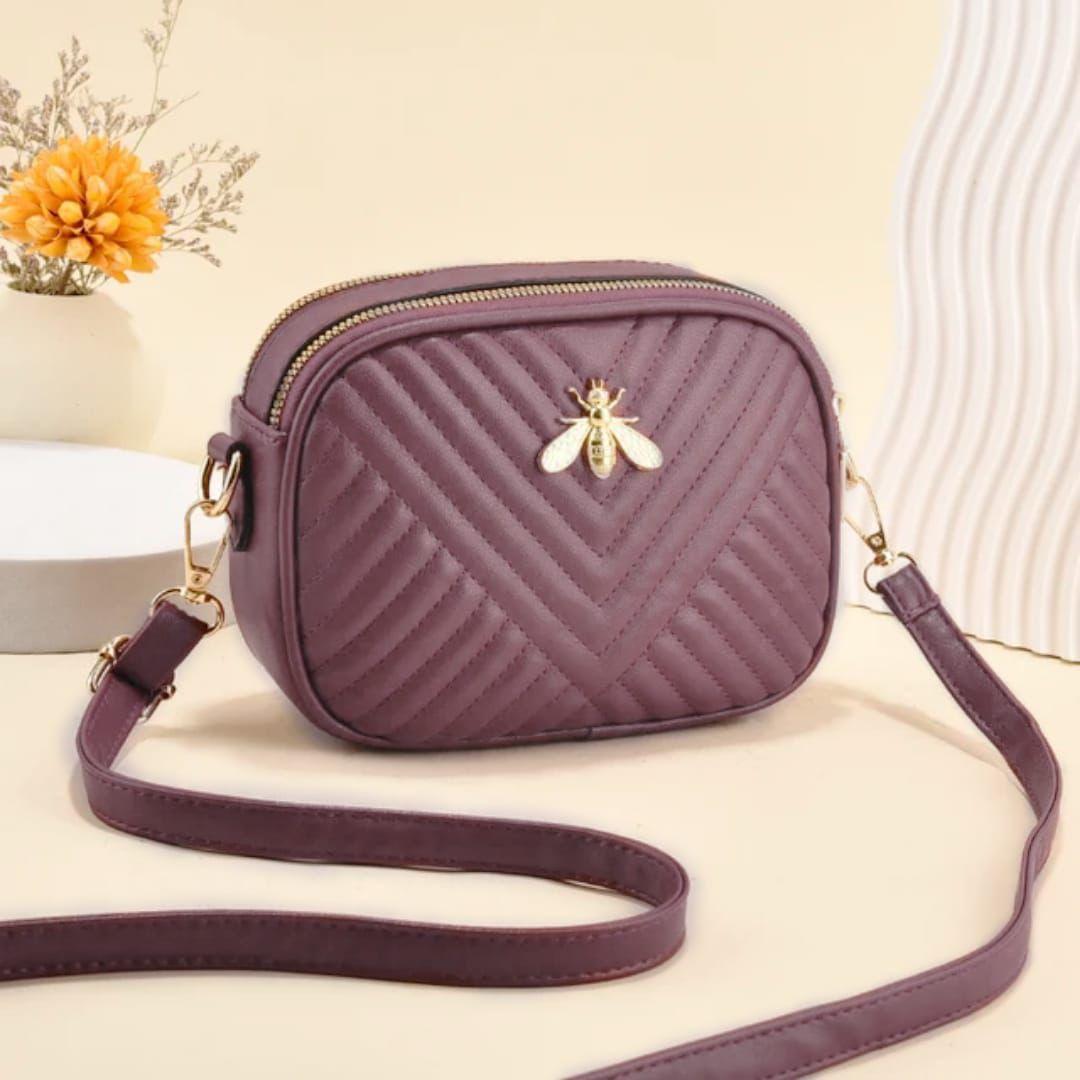 Quilted Chevron Crossbody Bag Bee Emblem Rexine