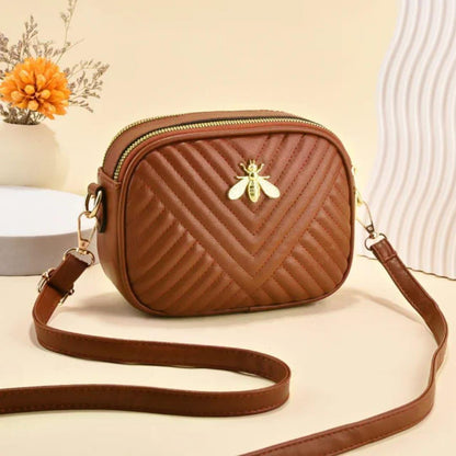 Quilted Chevron Crossbody Bag Bee Emblem Rexine