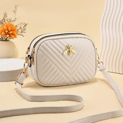 Quilted Chevron Crossbody Bag Bee Emblem Rexine