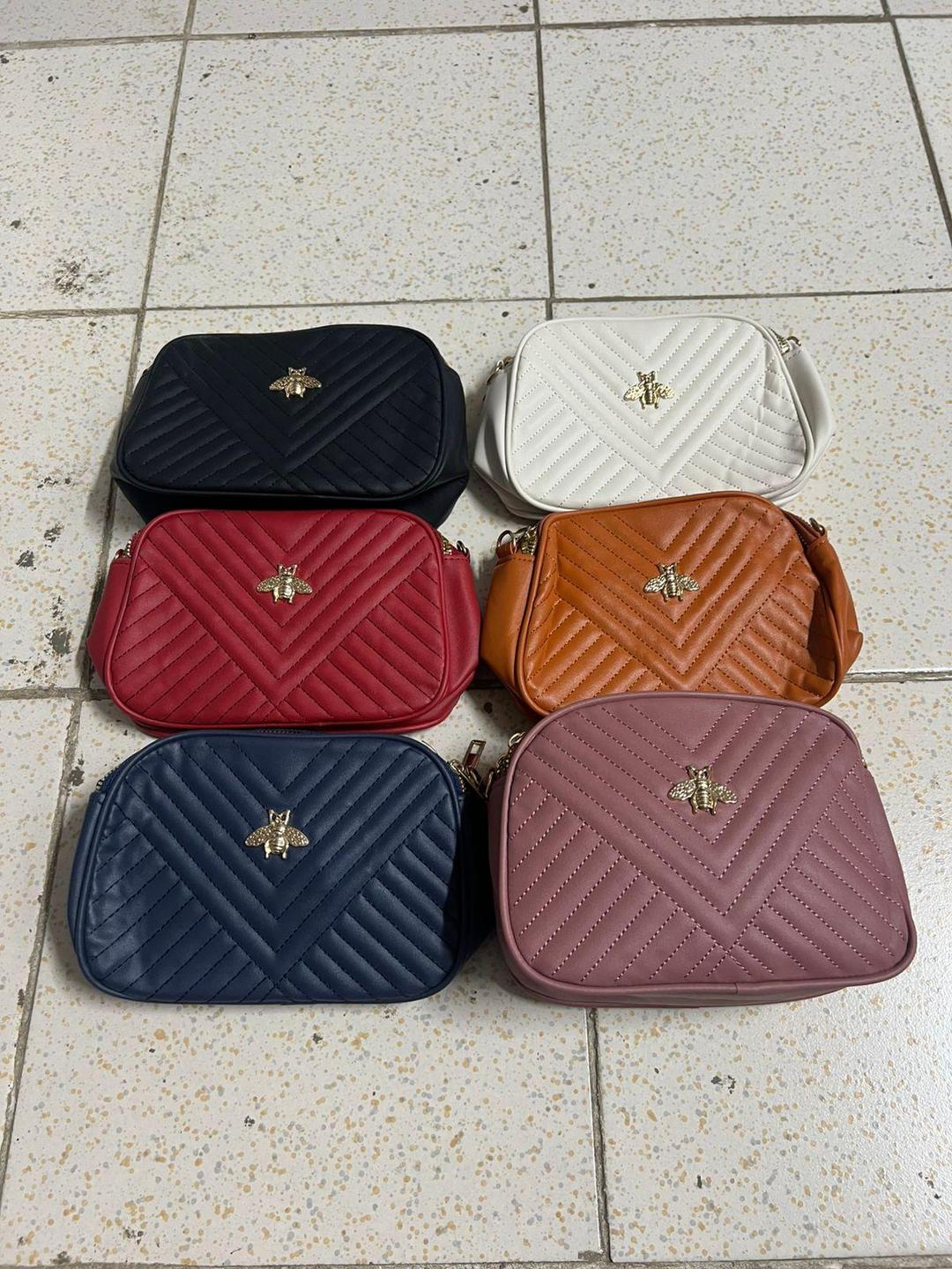 Quilted Chevron Crossbody Bag Bee Emblem Rexine