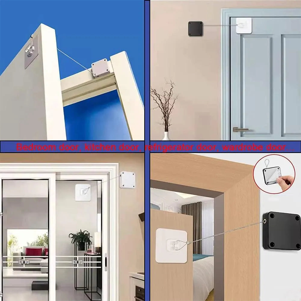 Automatic Door Closer - Punch-Free Self-Closing System with Retractable Cable