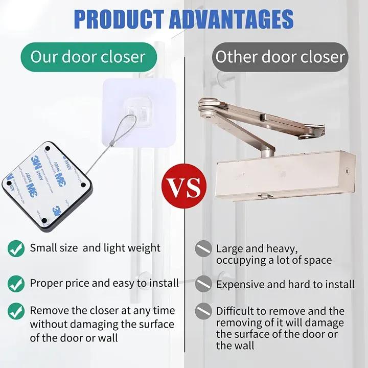 Automatic Door Closer - Punch-Free Self-Closing System with Retractable Cable