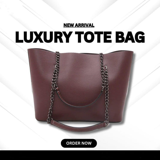 Chain Strap Tote Bag Contrast Stitching PU Leather