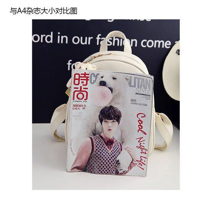 Women's Leather Backpack with Teddy Bear Charm