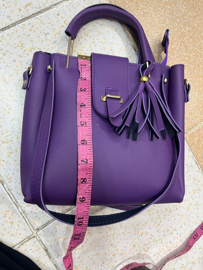 3-Piece Bucket Bag Set Tassel Detail Top Handle PU Leather